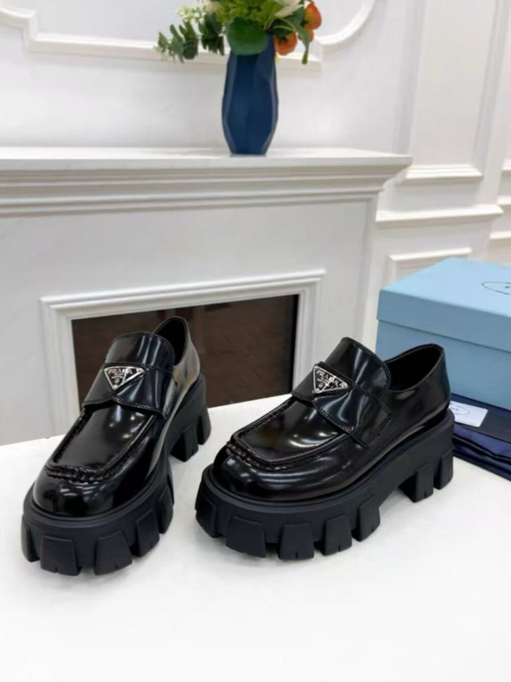 Prada Black Chunky Platform Loafers